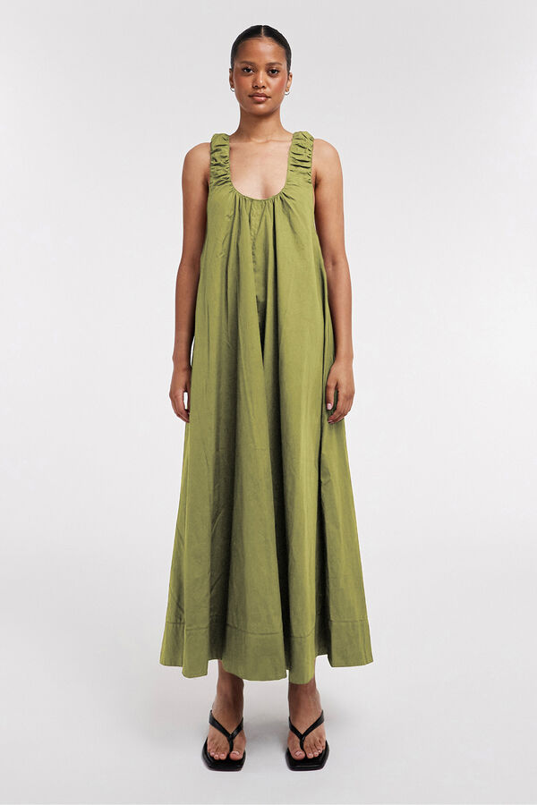 Topshop Vestido largo de tirantes fruncidos verde