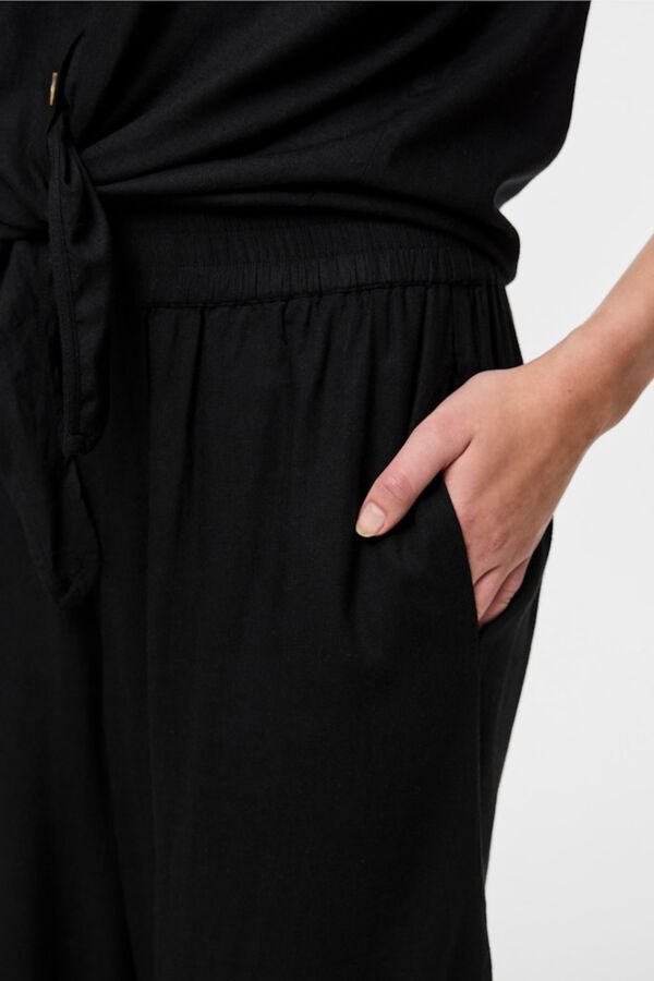 Pieces Pantal&oacute;n culotte de lino con cintura el&aacute;stica negro
