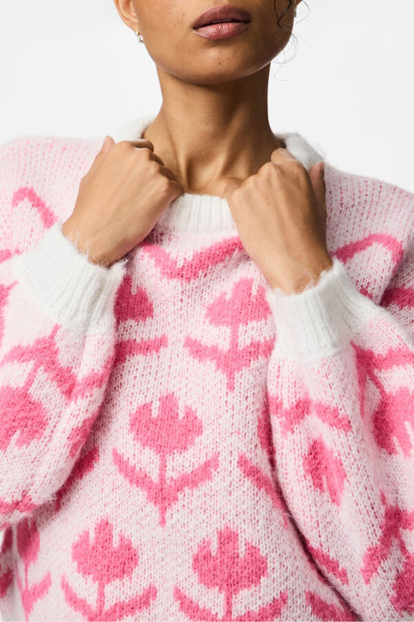 Pieces Jersey estampado floral cuello redondo blanco