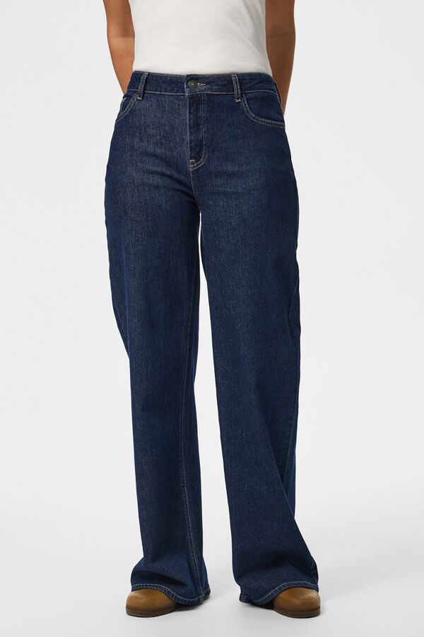 Pieces Jeans anchos tiro medio azul