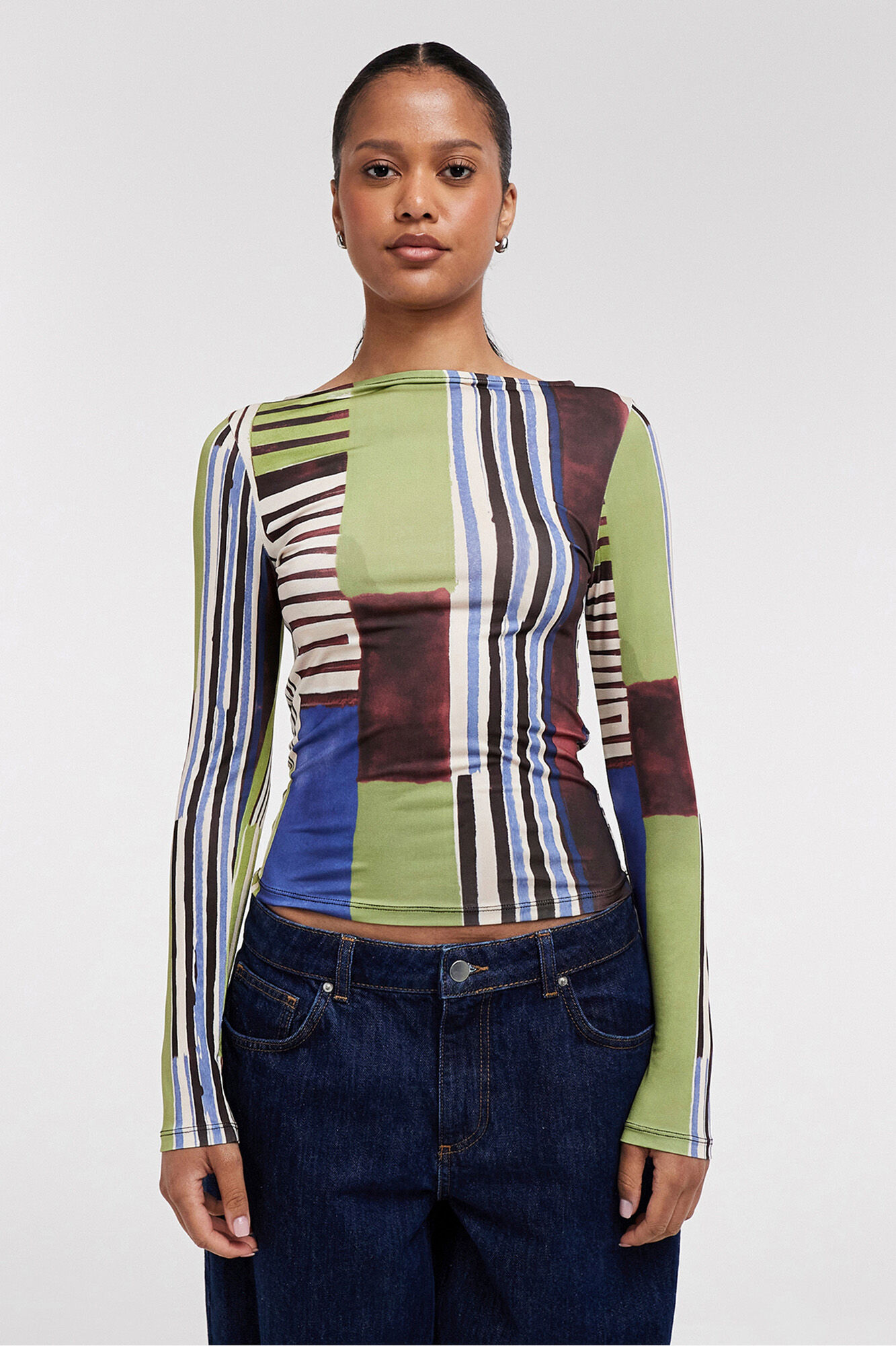 Topshop Top manga larga estampado