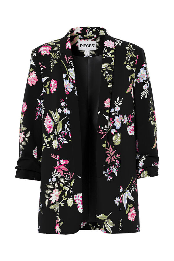 Pieces Blazer estampada con manga tres cuartos negro