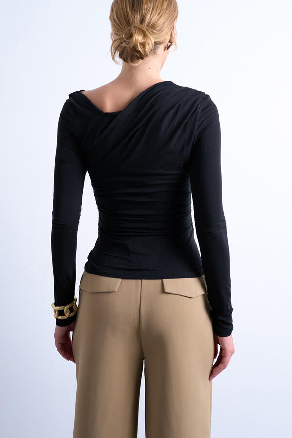 Topshop Top asim&eacute;trico de manga larga negro