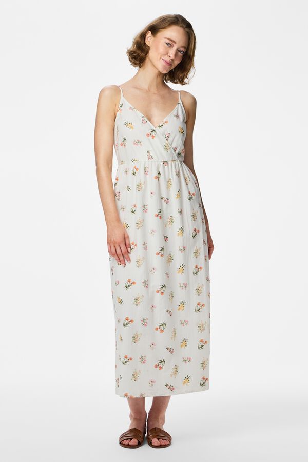Pieces Vestido largo de tirantes estampado blanco