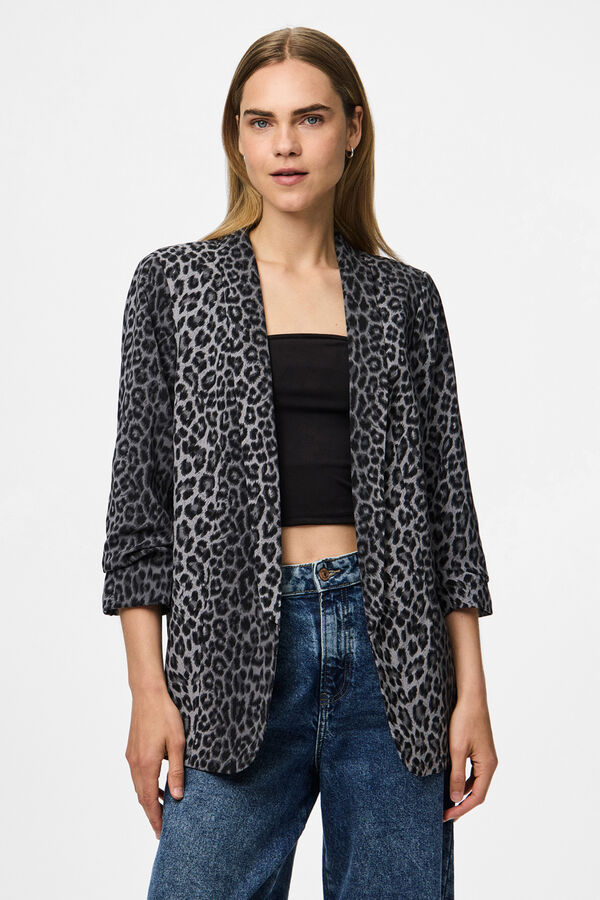 Pieces Blazer estampada con manga tres cuartos gris