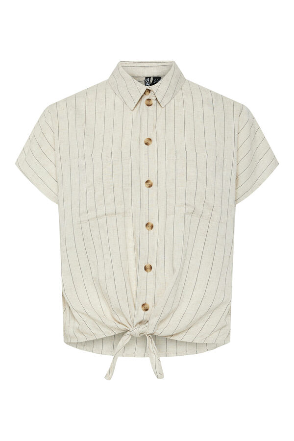 Pieces Camisa de manga corta con nudo y lino gris
