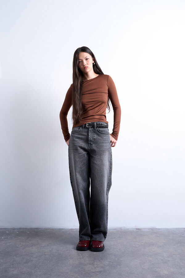 Topshop Top de cuello redondo marr&oacute;n