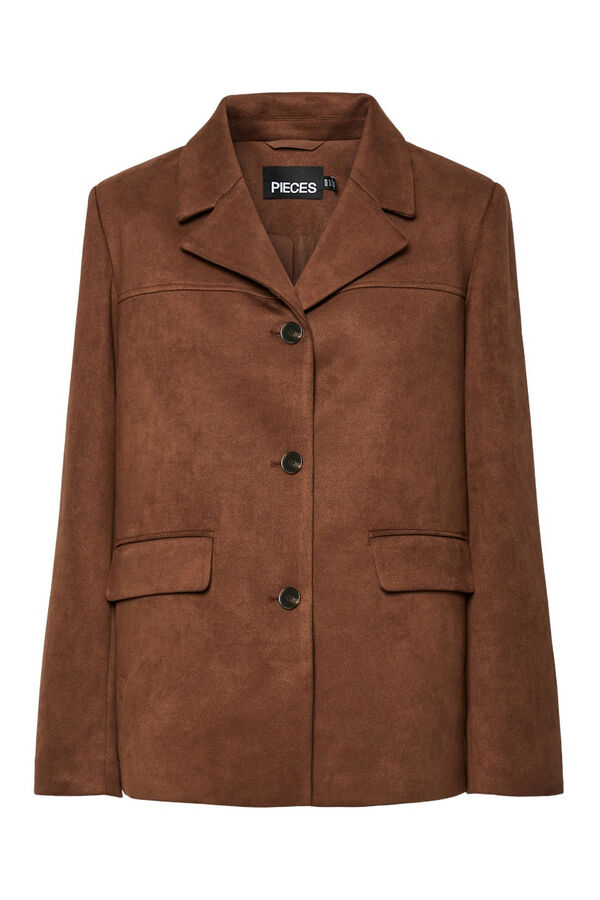 Pieces Chaqueta blazer antelina marr&oacute;n