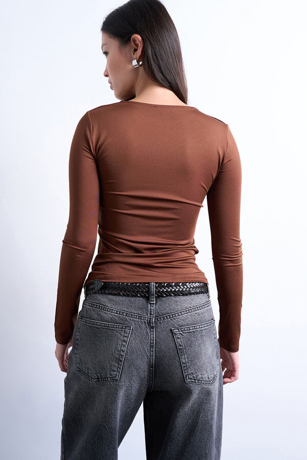 Topshop Top de cuello redondo marr&oacute;n