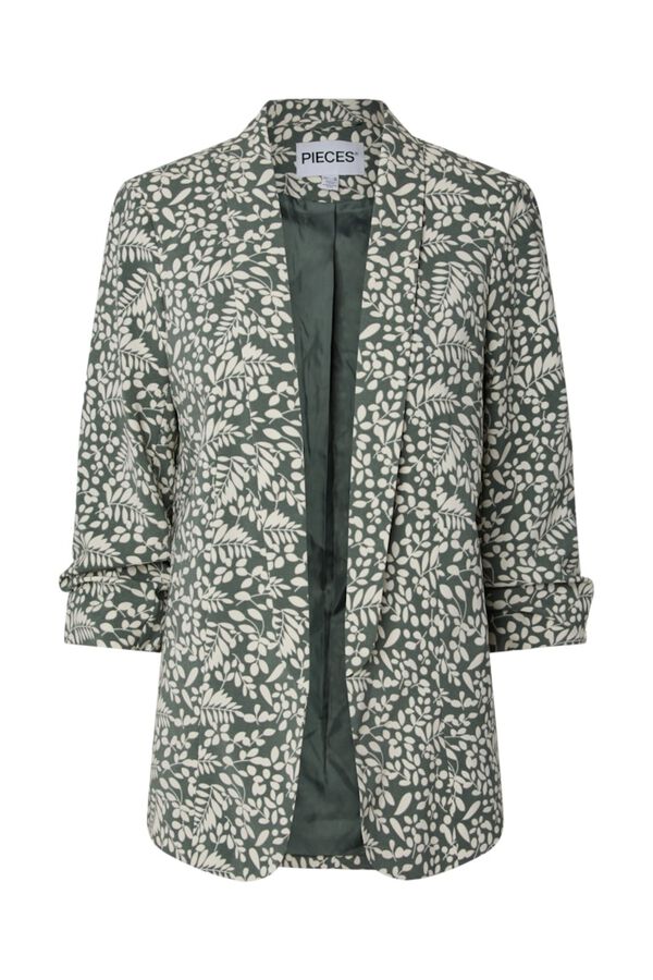 Pieces Blazer estampada floral con manga tres cuartos verde