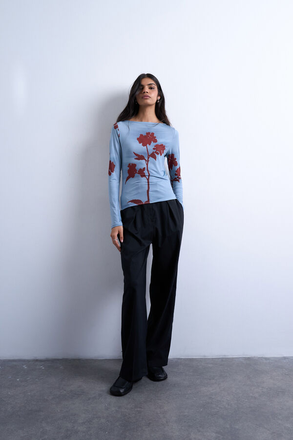 Topshop Top estampado manga larga azul