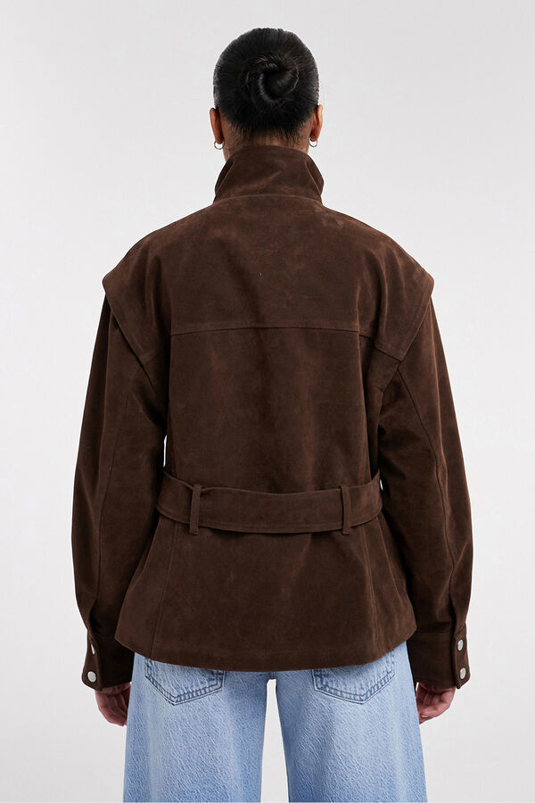 Topshop Chaqueta cuello alto marr&oacute;n