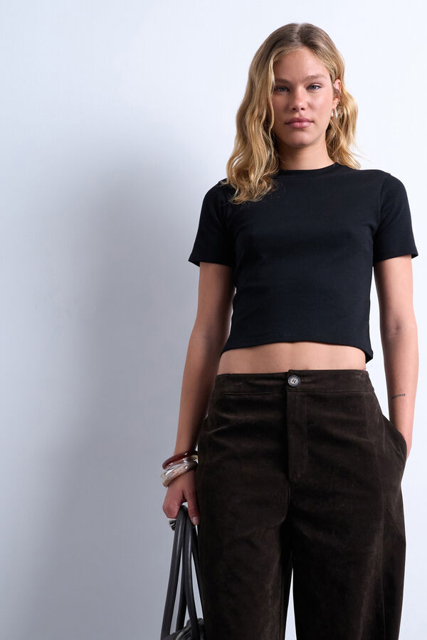 Topshop Top de manga corta b&aacute;sico negro