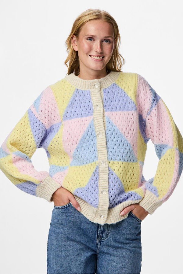 Pieces C&aacute;rdigan calado oversize geom&eacute;trico gris