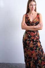 Topshop Vestido largo con estampado de flores marr&oacute;n