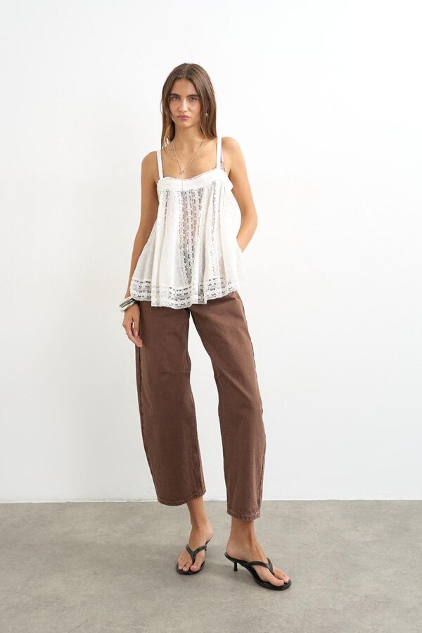 Topshop Jeans barrel tiro alto marr&oacute;n
