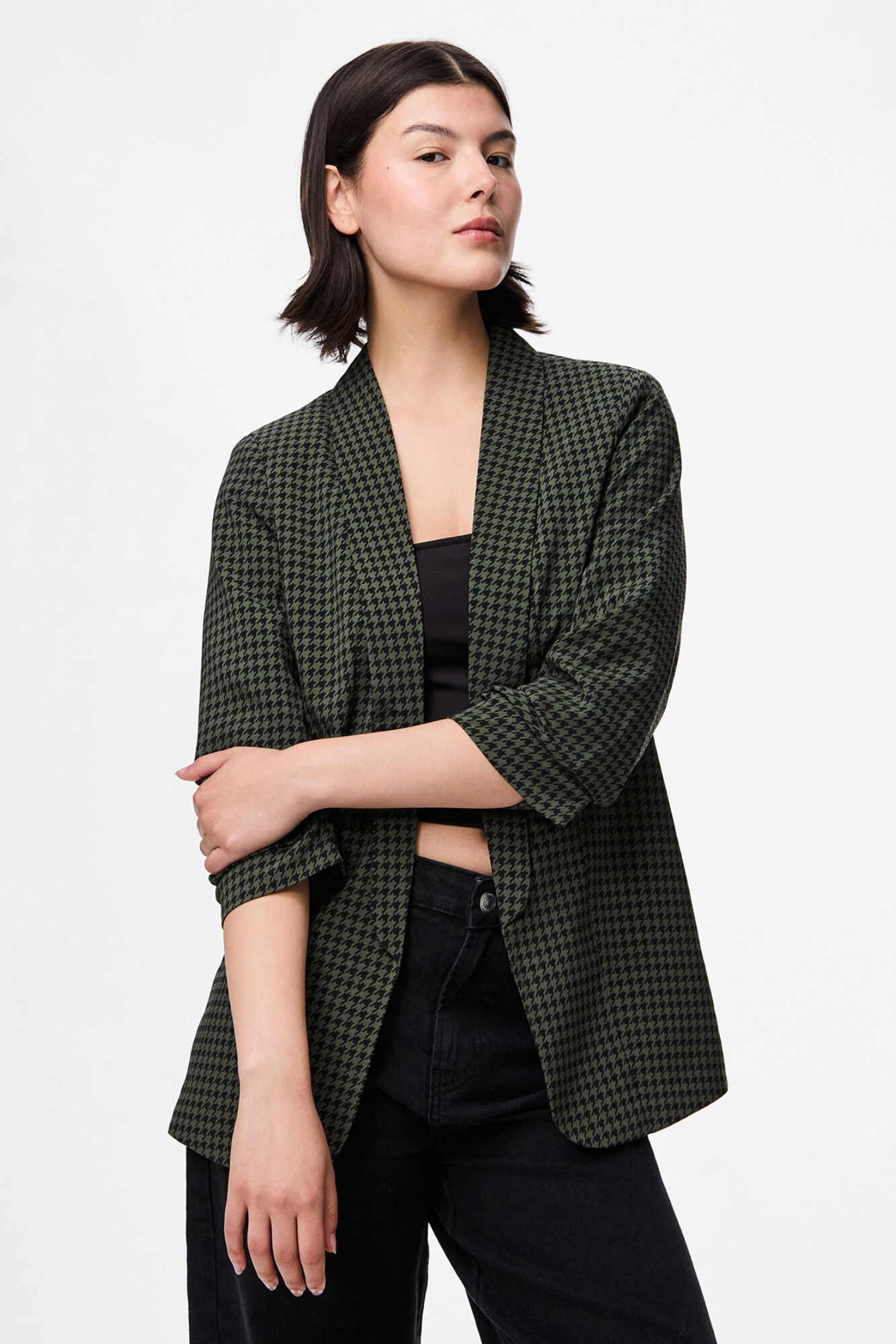 Pieces Blazer estampada con manga tres cuartos