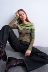 Topshop Top de manga larga con cuello barco, poli&eacute;ster reciclado y elastano verde