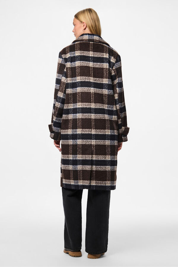 Pieces Abrigo pa&ntilde;o cuadros solapas marr&oacute;n