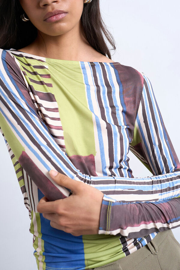 Topshop Top manga larga estampado verde