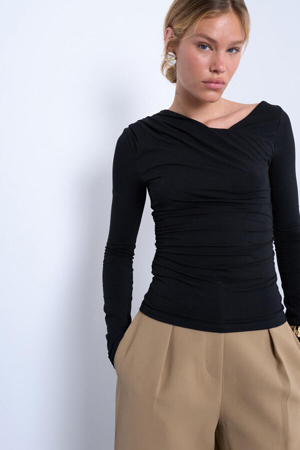 Topshop Top asim&eacute;trico de manga larga negro