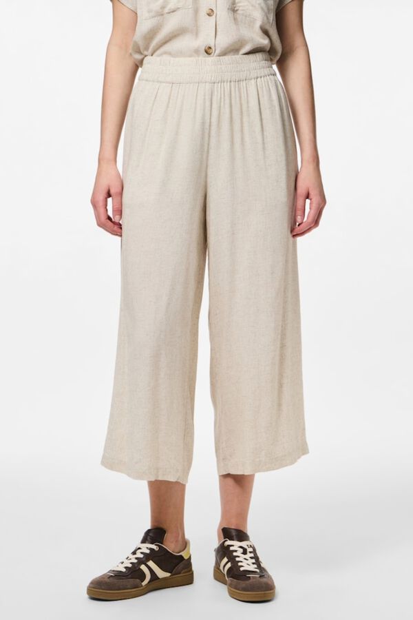 Pieces Pantal&oacute;n culotte de lino con cintura el&aacute;stica gris