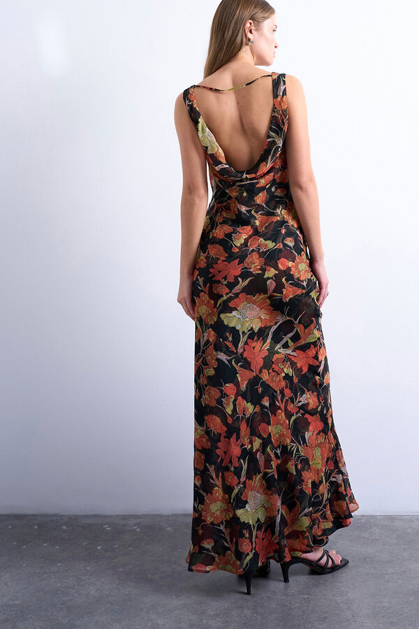 Topshop Vestido largo con estampado de flores marr&oacute;n