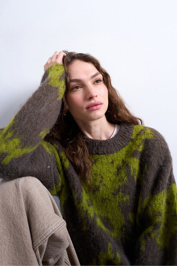 Topshop Jersey de manga larga en mezcla de acr&iacute;lico, poli&eacute;ster y lana verde