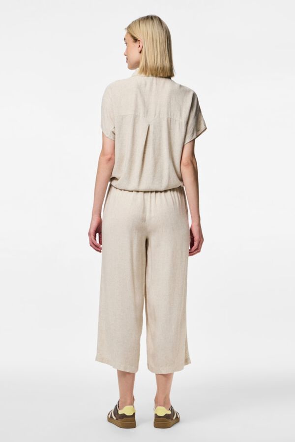 Pieces Pantal&oacute;n culotte de lino con cintura el&aacute;stica gris