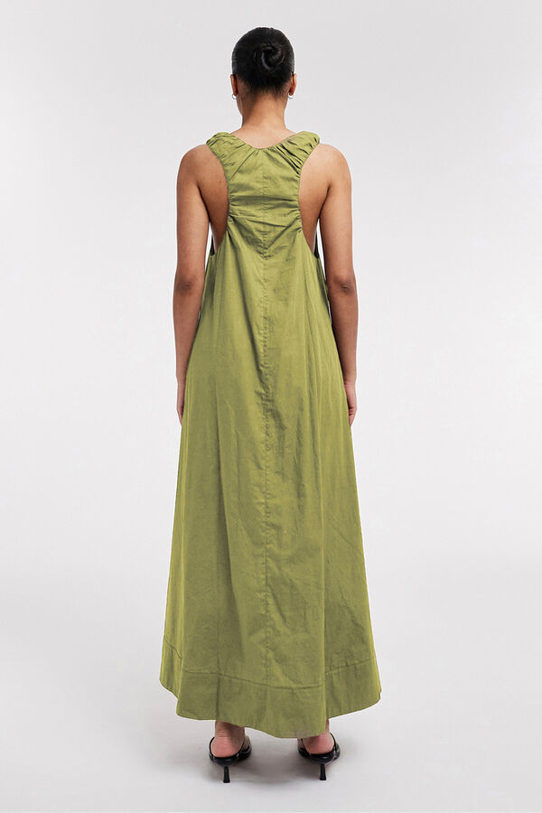 Topshop Vestido largo de tirantes fruncidos verde