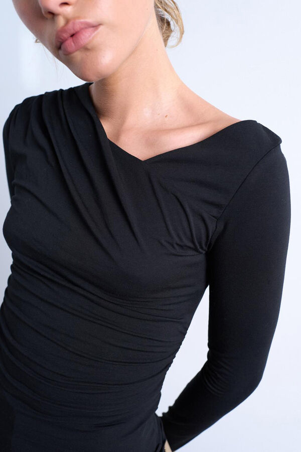 Topshop Top asim&eacute;trico de manga larga negro