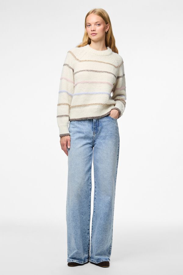 Pieces Jersey de punto cuello redondo gris