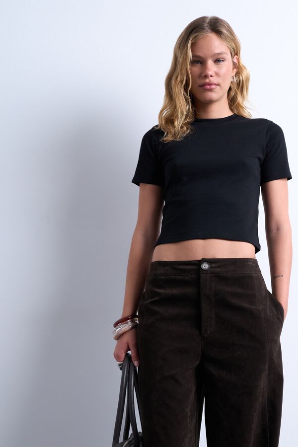 Topshop Camiseta manga corta algod&oacute;n negro