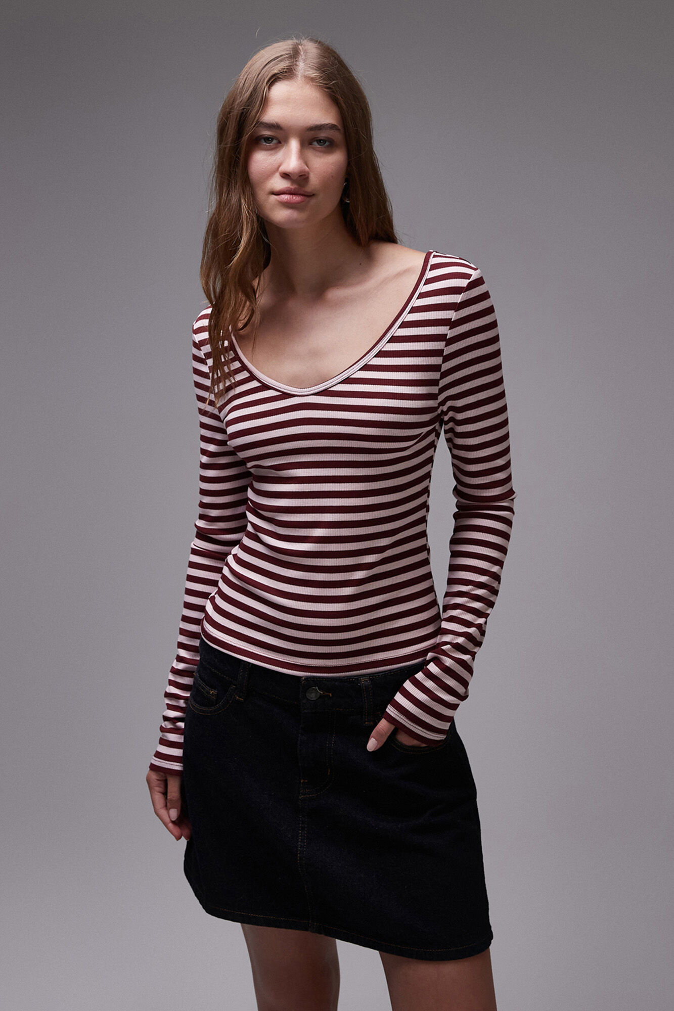 Topshop Top de punto de manga larga