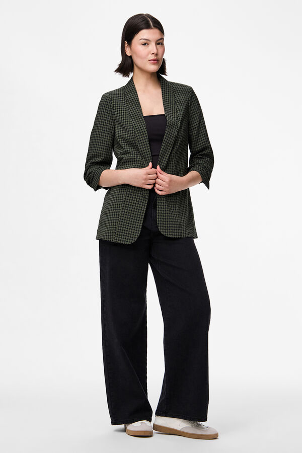 Pieces Blazer estampada con manga tres cuartos verde