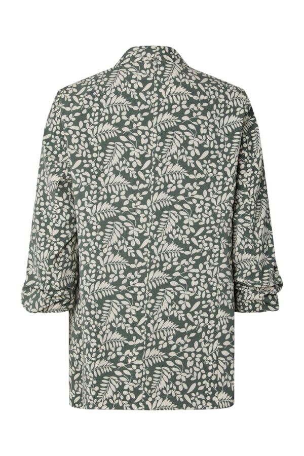 Pieces Blazer estampada floral con manga tres cuartos verde