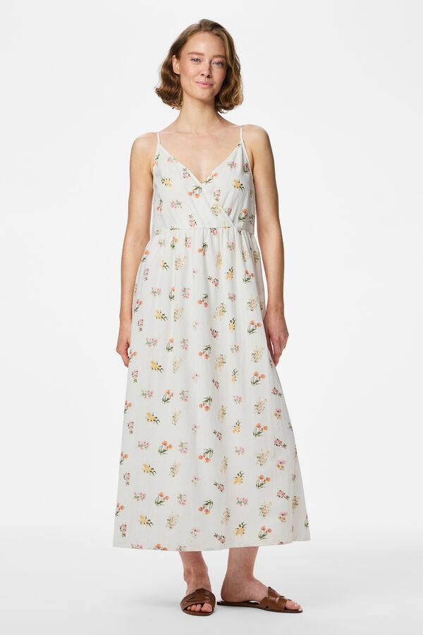 Pieces Vestido largo de tirantes estampado blanco