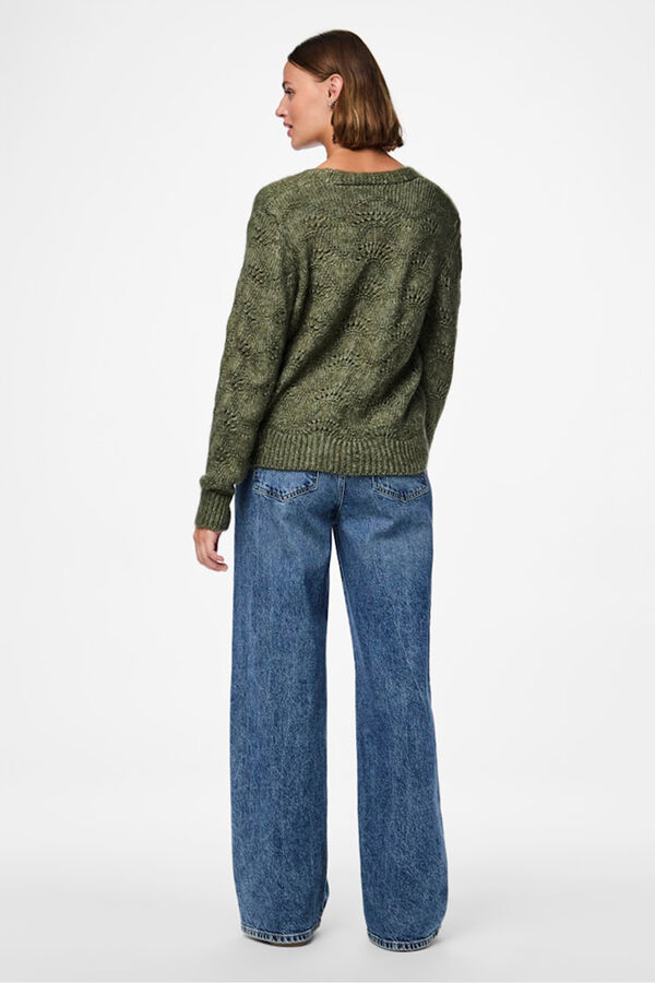 Pieces C&aacute;rdigan calado abotonado verde