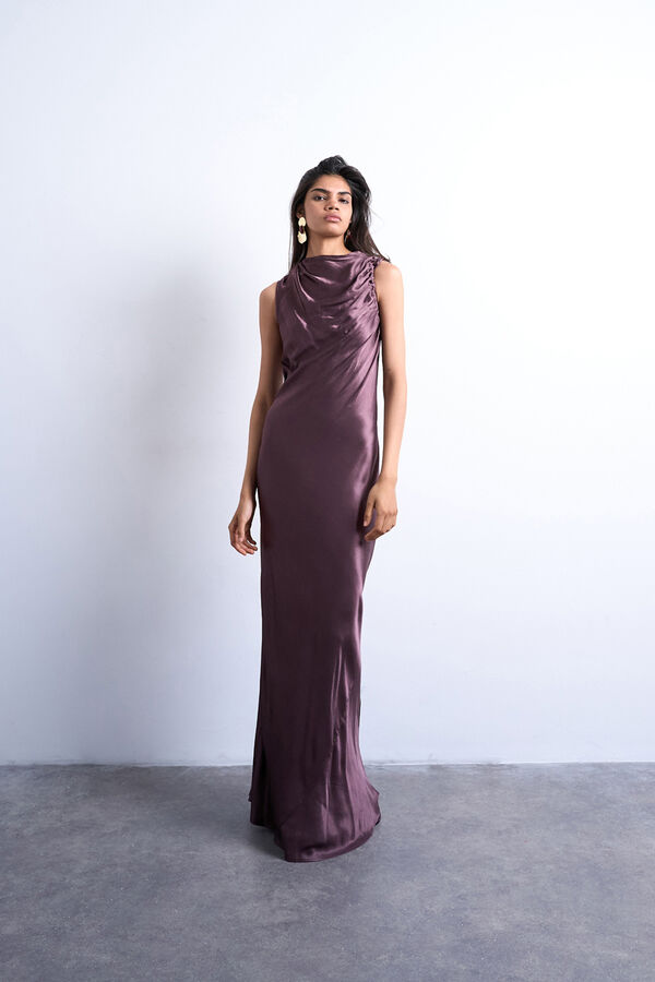 Topshop Vestido largo de corte maxi en viscosa LENZING&trade; ECOVERO&trade; morado/lila