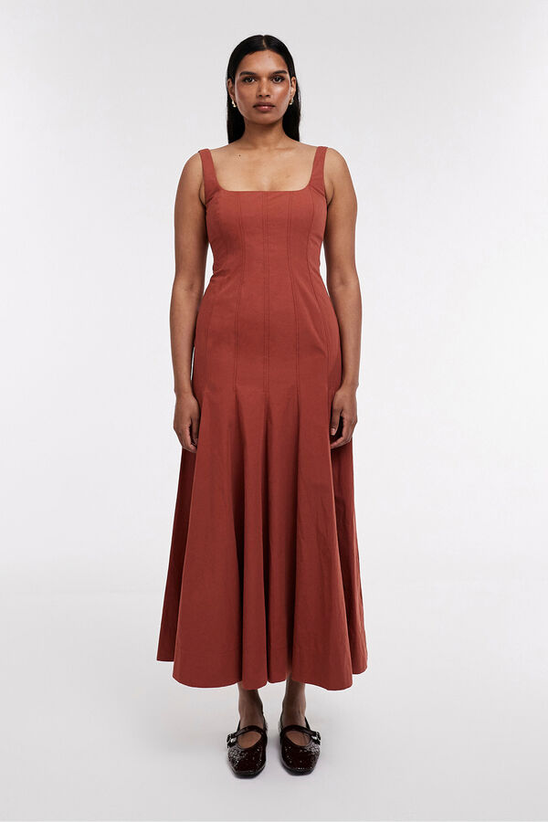 Topshop Vestido midi tirantes naranja