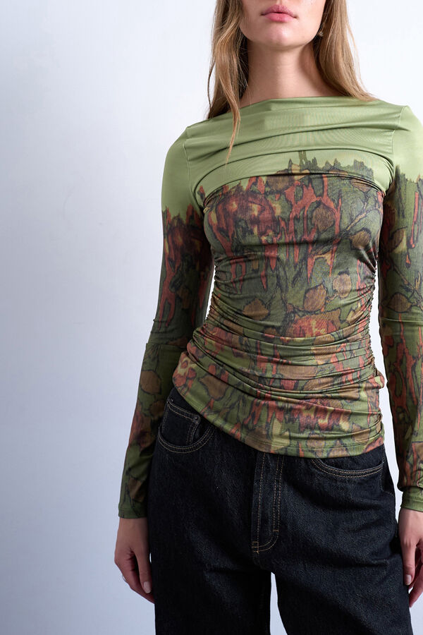 Topshop Top de manga larga con cuello barco, poli&eacute;ster reciclado y elastano verde