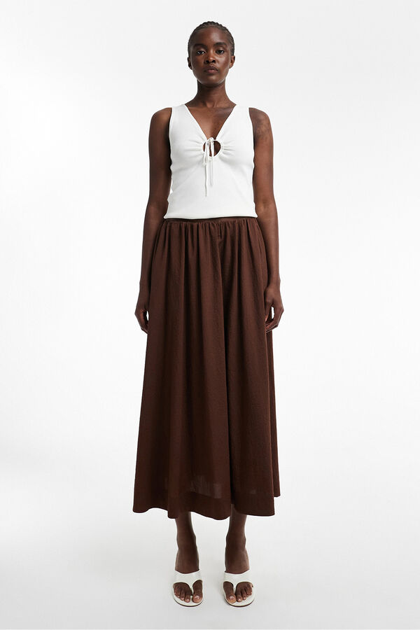 Topshop Falda midi algod&oacute;n marr&oacute;n