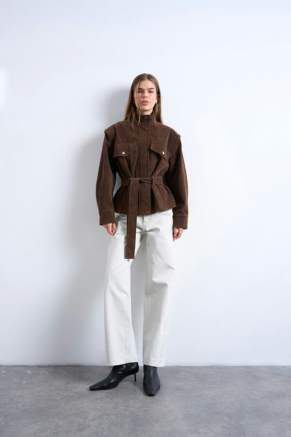 Topshop Chaqueta cuello alto marr&oacute;n