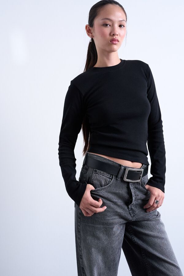 Topshop Camiseta manga larga algod&oacute;n negro