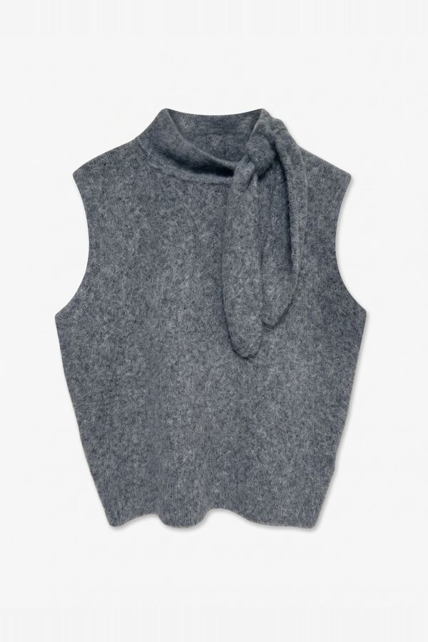 Topshop Top de punto con lazo en el cuello gris