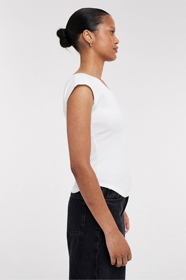Topshop Top liso cuello pico blanco