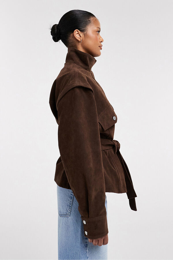 Topshop Chaqueta cuello alto marr&oacute;n