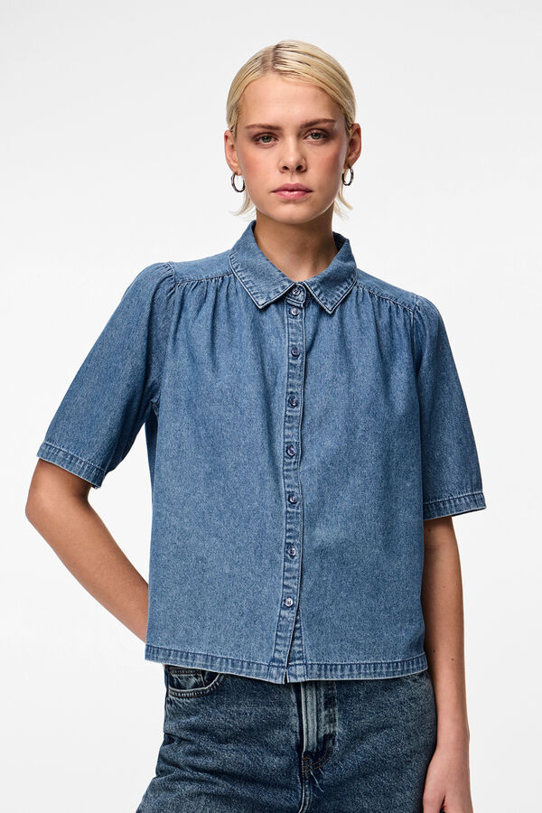 Pieces Camisa vaquera de manga corta azul