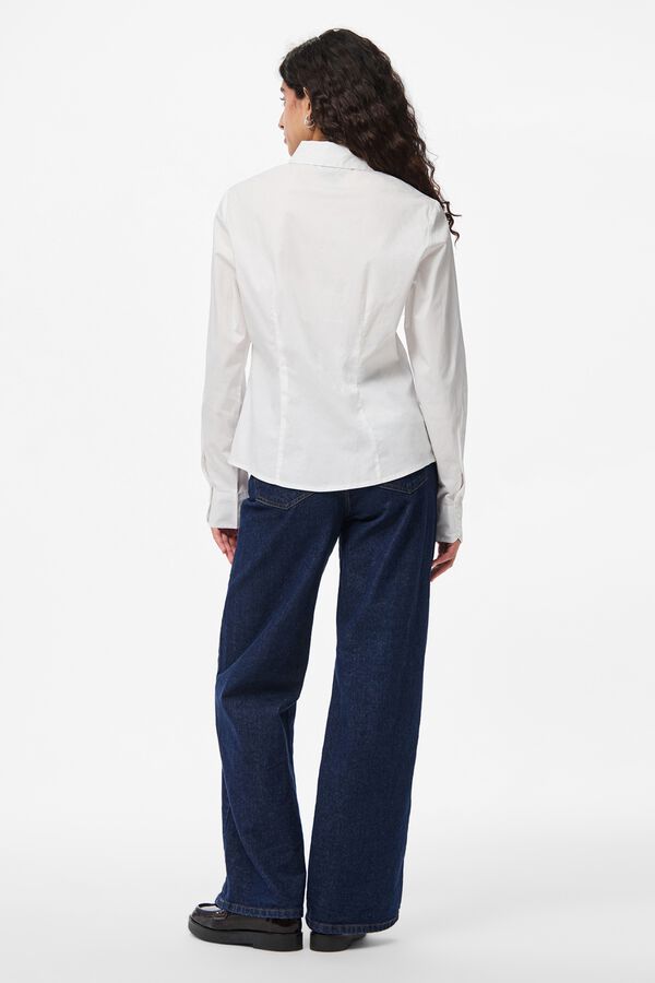 Pieces Camisa ajustada manga larga blanco