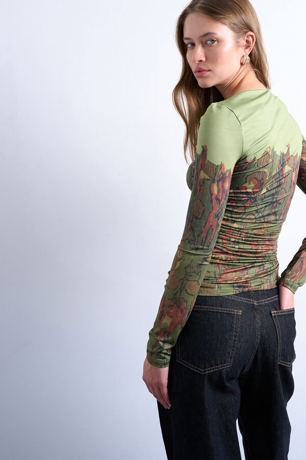 Topshop Top de manga larga con cuello barco, poli&eacute;ster reciclado y elastano verde